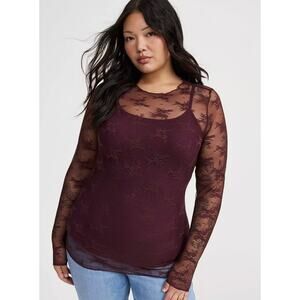 Torrid Sheer Lace Long Sleeve Crew Top Floral Mesh Layering Size 4
